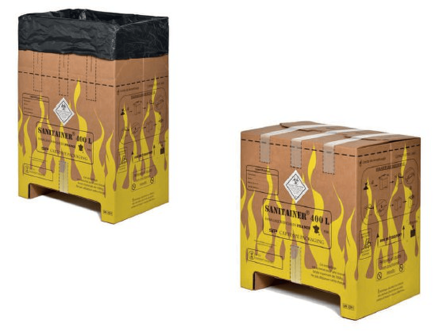 Carton 400L étanche pour déchets du groupe d’emballage II et III Sanitainer® avec sache intérieure