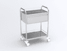 Guéridon inox 2 plateaux, bords relevés, 600x400mm avec poignées avec quatre galeries et un tiroir en inox (540x380x180mm)