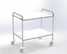 Guéridon 2 plateaux résine, bâti tube poli, roulettes diam 100mm, 900 x 600 x 960mm (LxPxH)