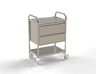 Guéridon 2 plateaux inox, bords relevés, 600x40mm0 avec poignées et deux tiroirs en inox