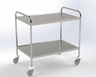 Guéridon 2 plateaux inox, bords relevés, bâti tube poli, roulettes diam 100mm, 900 x 600 x 960mm (LxPxH)