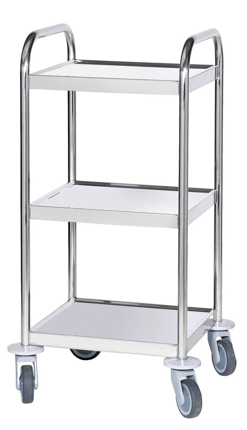 Guéridon 3 plateaux inox, bords relevés, 400x400mm