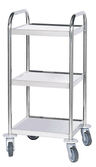 Guéridon 3 plateaux inox, bords relevés, 400x400mm