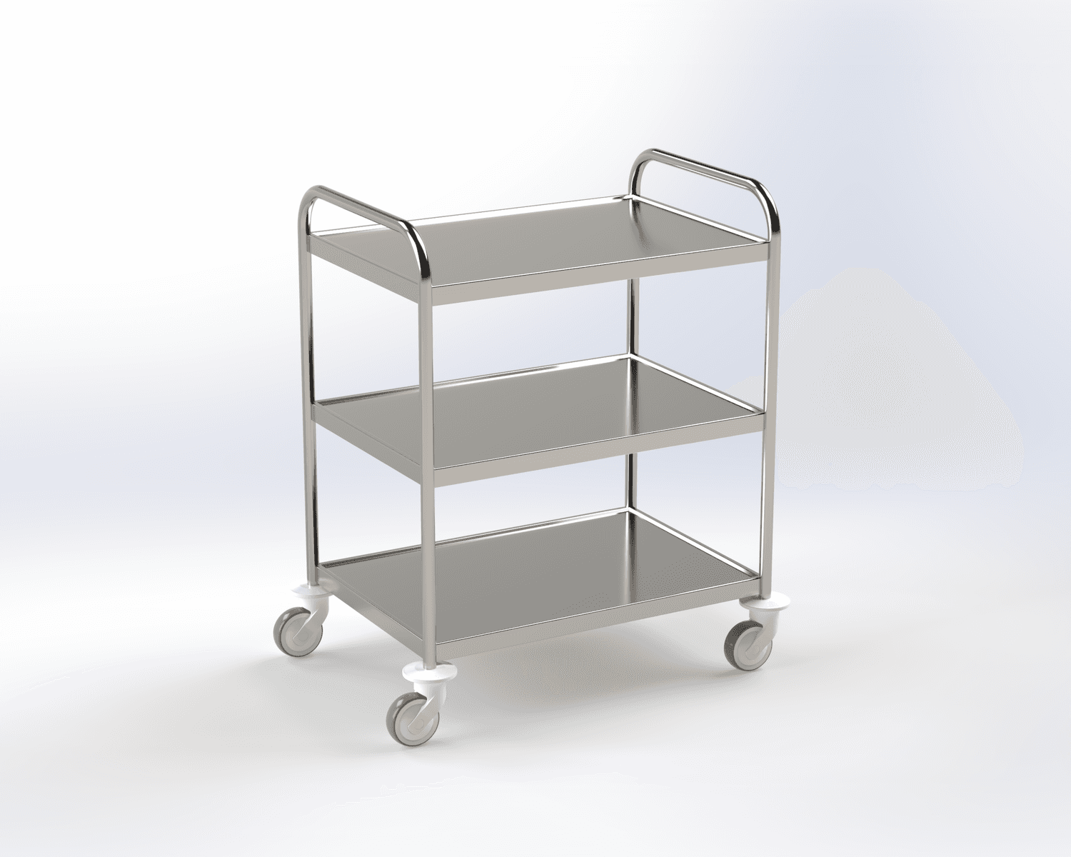 Guéridon inox 3 plateaux, bords relevés, 750x500 mm