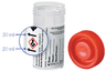 Flacon 60ml en polystyrène transparent avec conservateur (acide borique) cape à vis rouge stérile R résistant 95 kPa