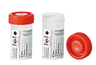 Flacon 60ml en polystyrène transparent avec conservateur (acide borique) cape à vis rouge stérile R résistant 95 kPa