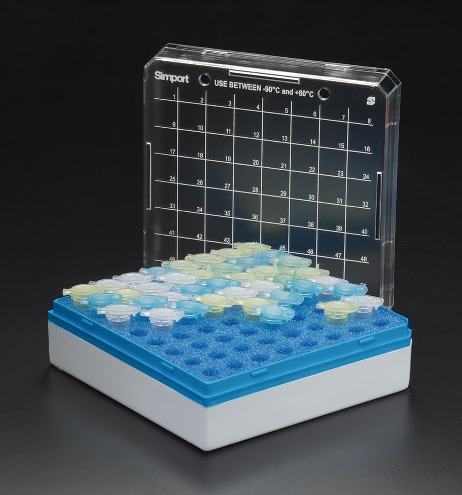 Cryoboîte en polystyrène bleu pour 64 tubes de 0,5-2ml