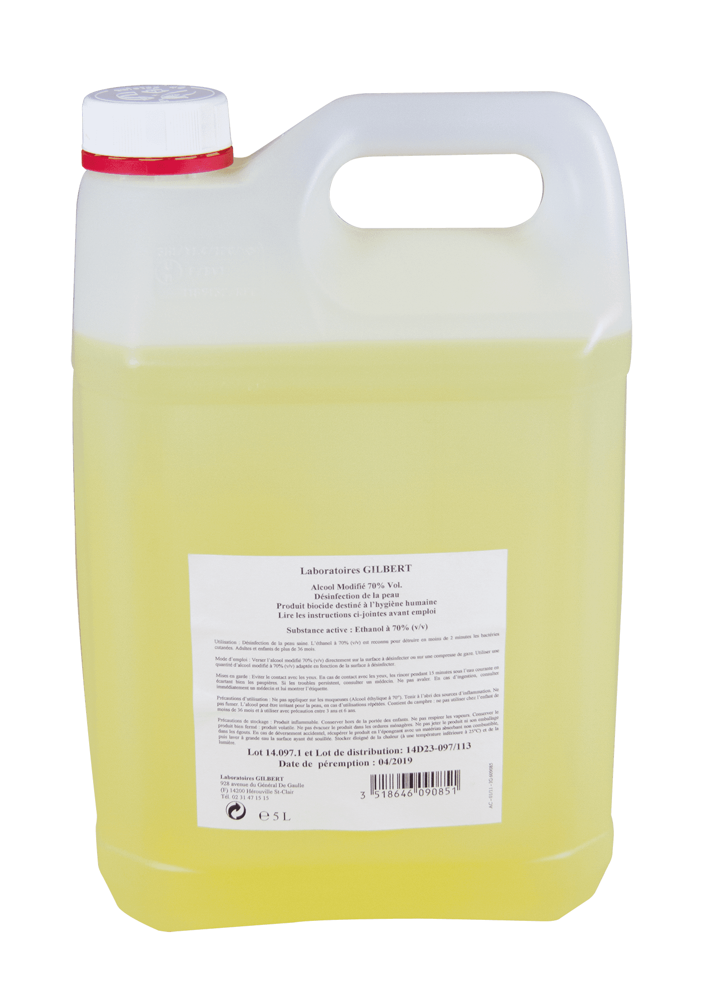 Alcool (éthanol) 70% modifié pour usage médical Laboratoire Gilbert, 5L