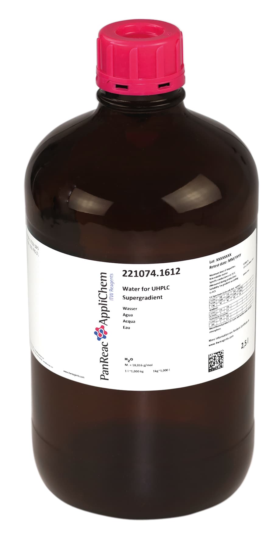 Eau Gradient grade pour HPLC PAI Panreac, 2,5L