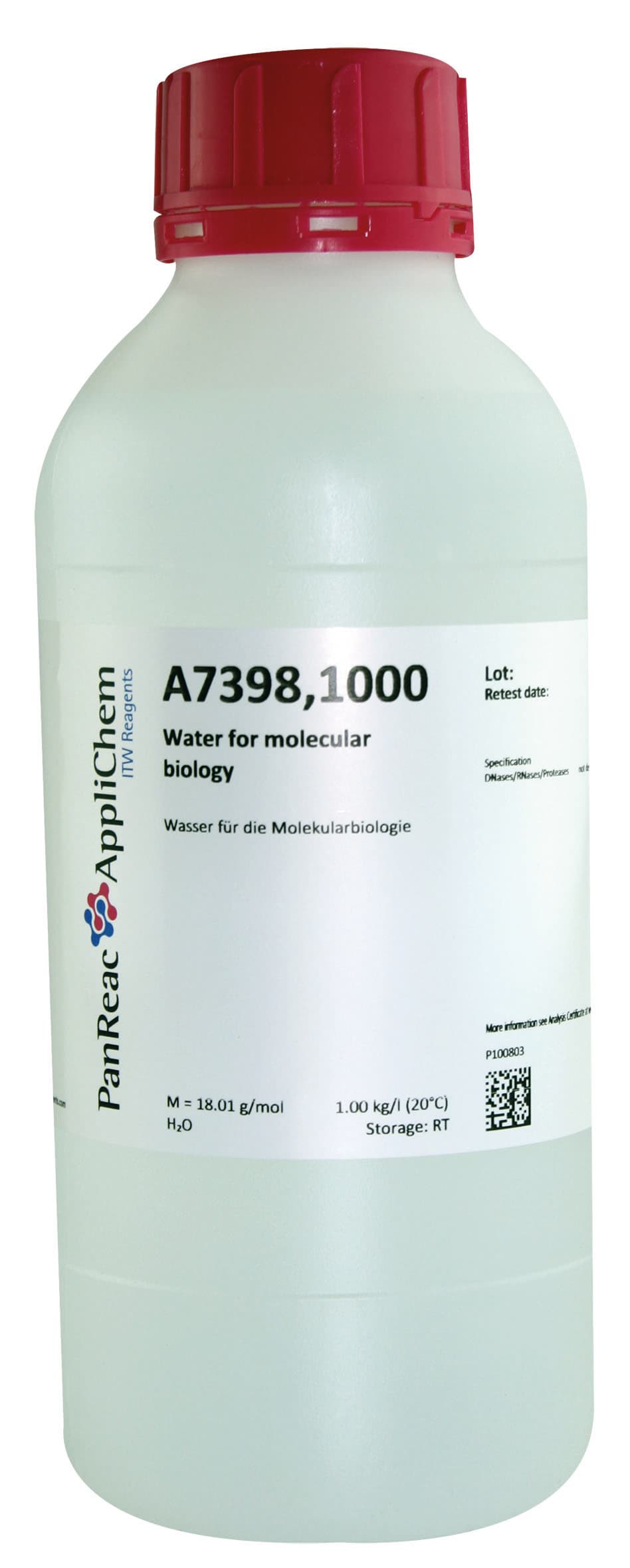 Eau pour biologie moléculaire Applichem, 1L