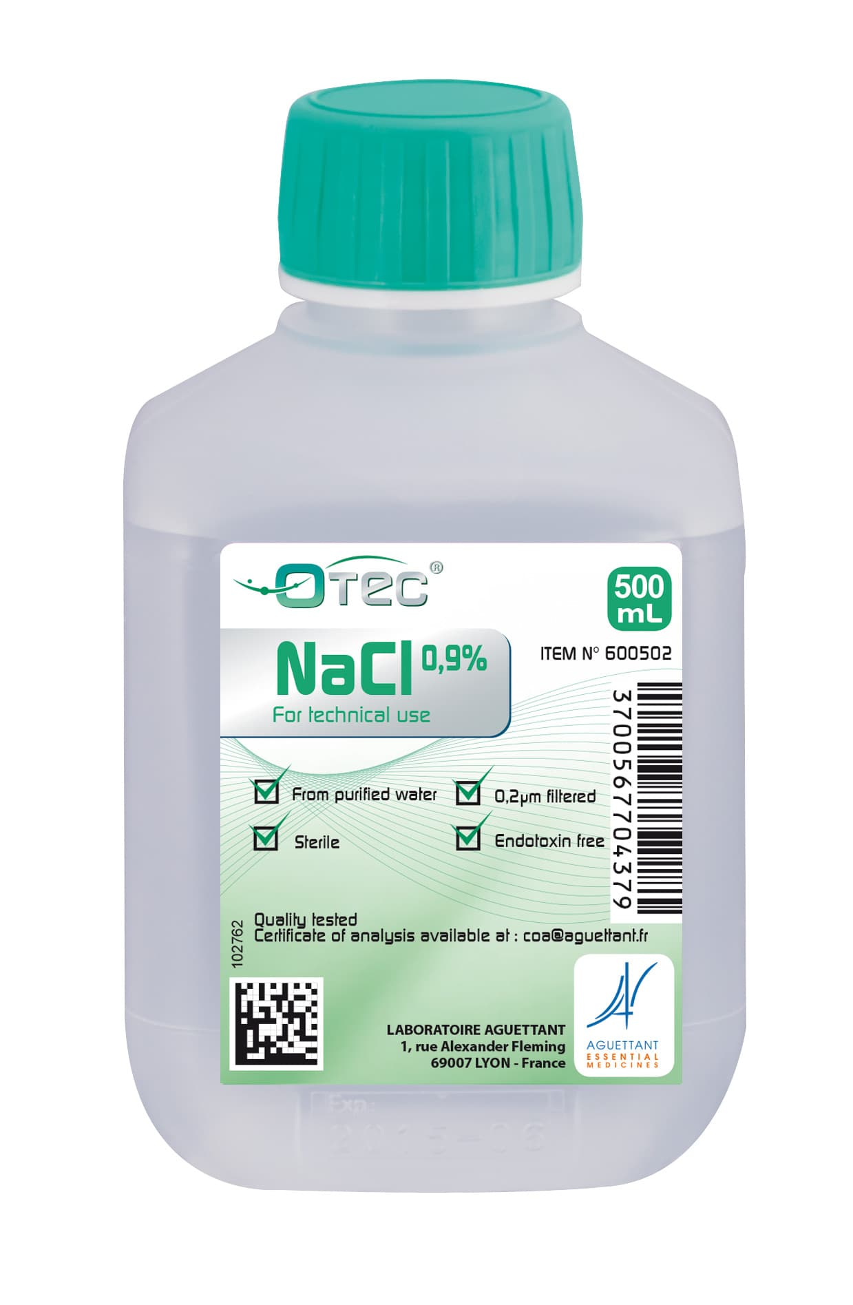 Sodium chlorure 0,9% stérile (sérum physiologique) Otec® Aguettant, 500ml