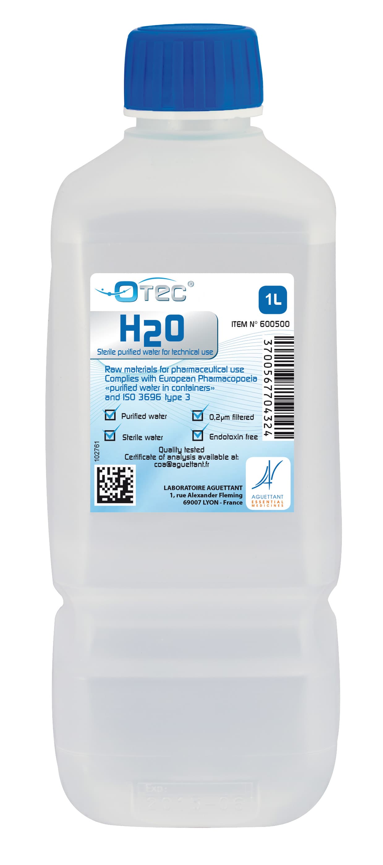 Eau purifiée stérile apyrogène Otec® Aguettant, 1L