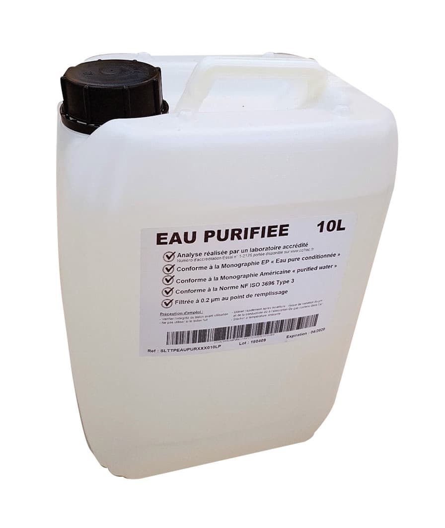 Eau purifiée non stérile bidon de 10L, France Eau