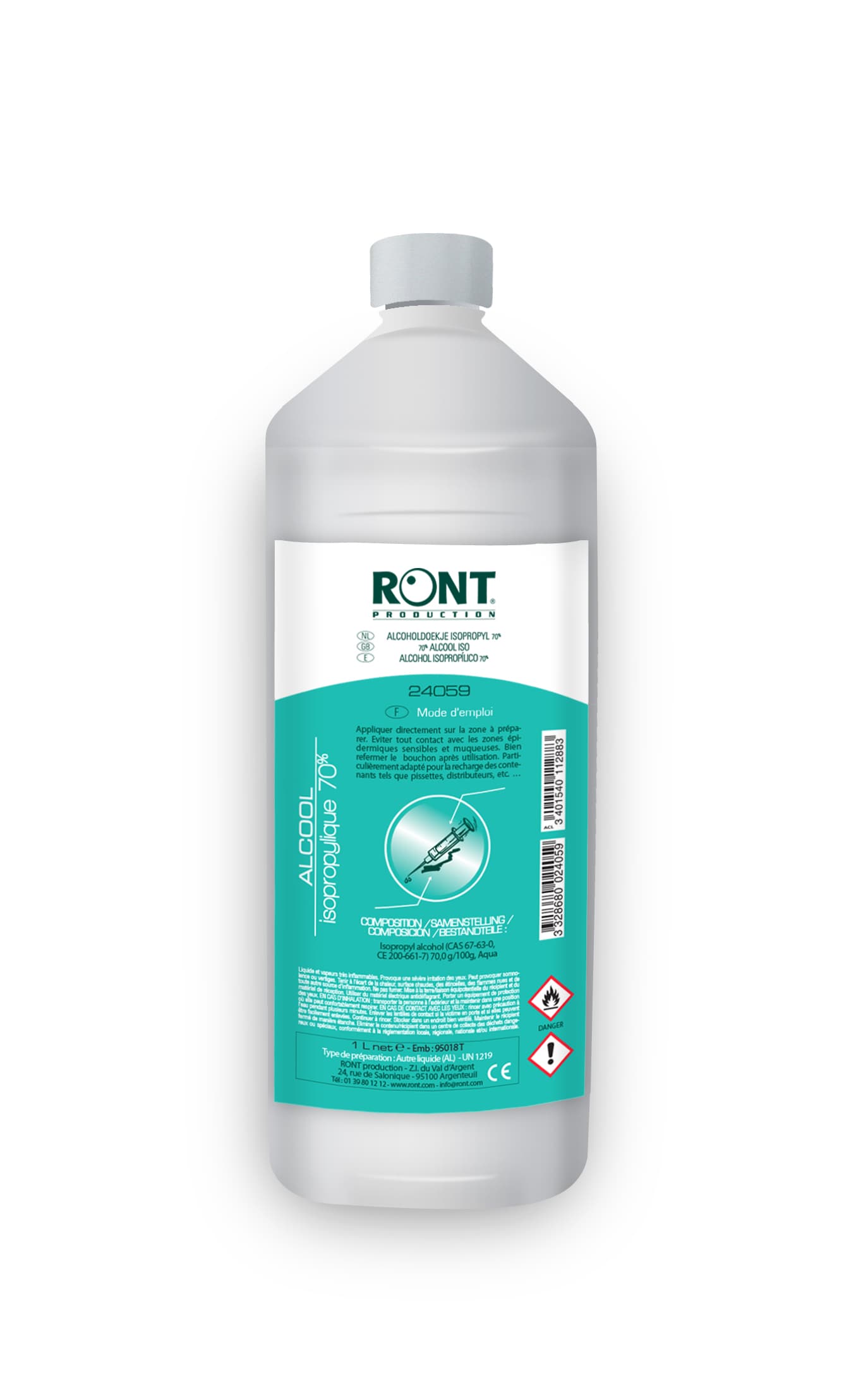 Alcool isopropylique 70°, flacon de 1L