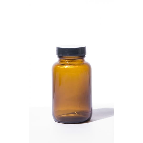 Flacon en verre sodocalcique ambré 60ml col large à vis avec cape en polypropylène