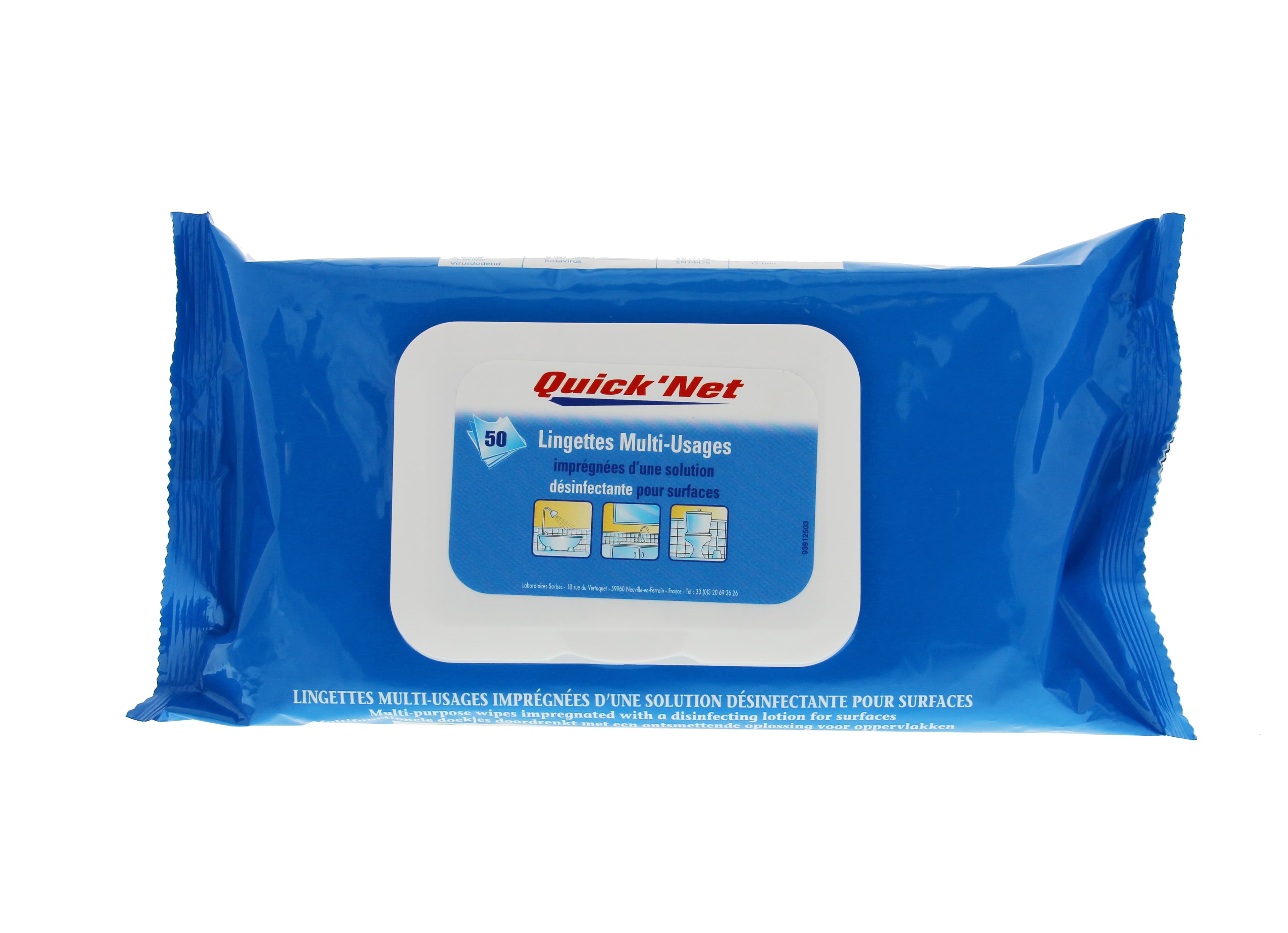Lingette désinfectante multi-usages pour surfaces, sachet de 50