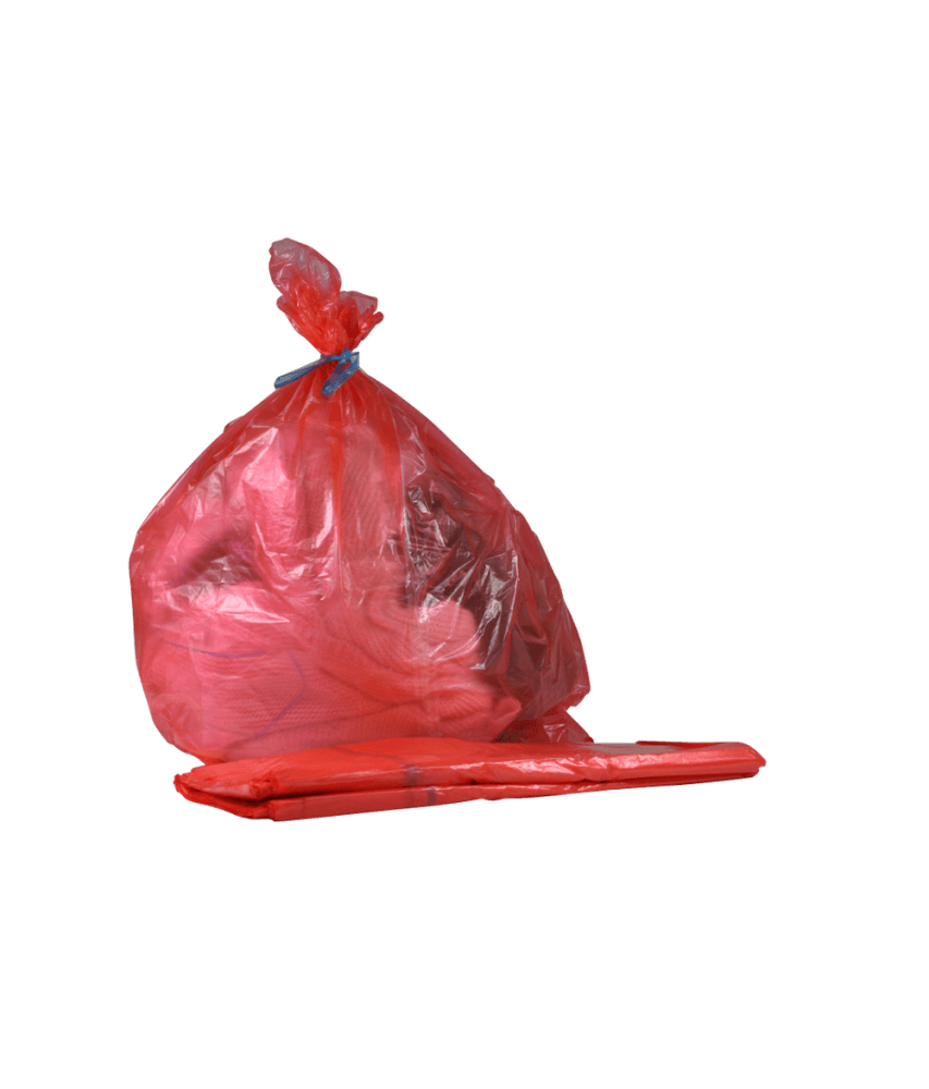 Sac en PEHD rouge pour linge contaminé avec lien hydrosoluble à l'eau froide 25°C, 710x760mm