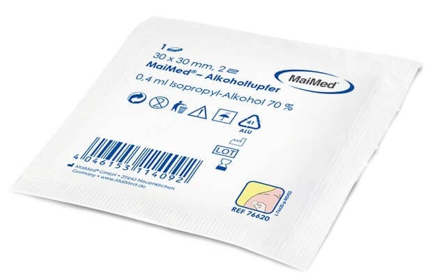 Tampon alcool isopropylique 70% en non-tissé en emballage individuel