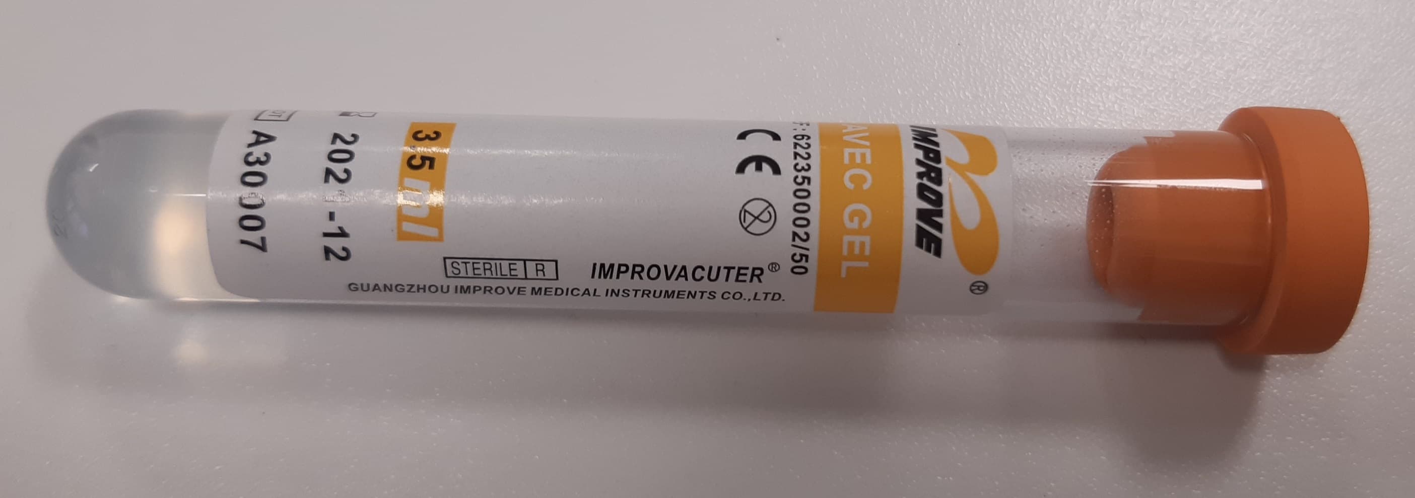 Tube sous vide vétérinaire en PET bouchon rentrant stérile