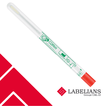 Ecouvillon floqué  FLOQSwabs™ SRK® tige plastique bouton nylon Regular en tube unitaire sous sachet pelable stérile pour prélèvement de surface