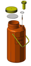 Flacon 3L pour urine 24h en polyéthylène marron gradué double ouverture prise pour tube sous vide avec canule longue, niveau de remplissage et anse
