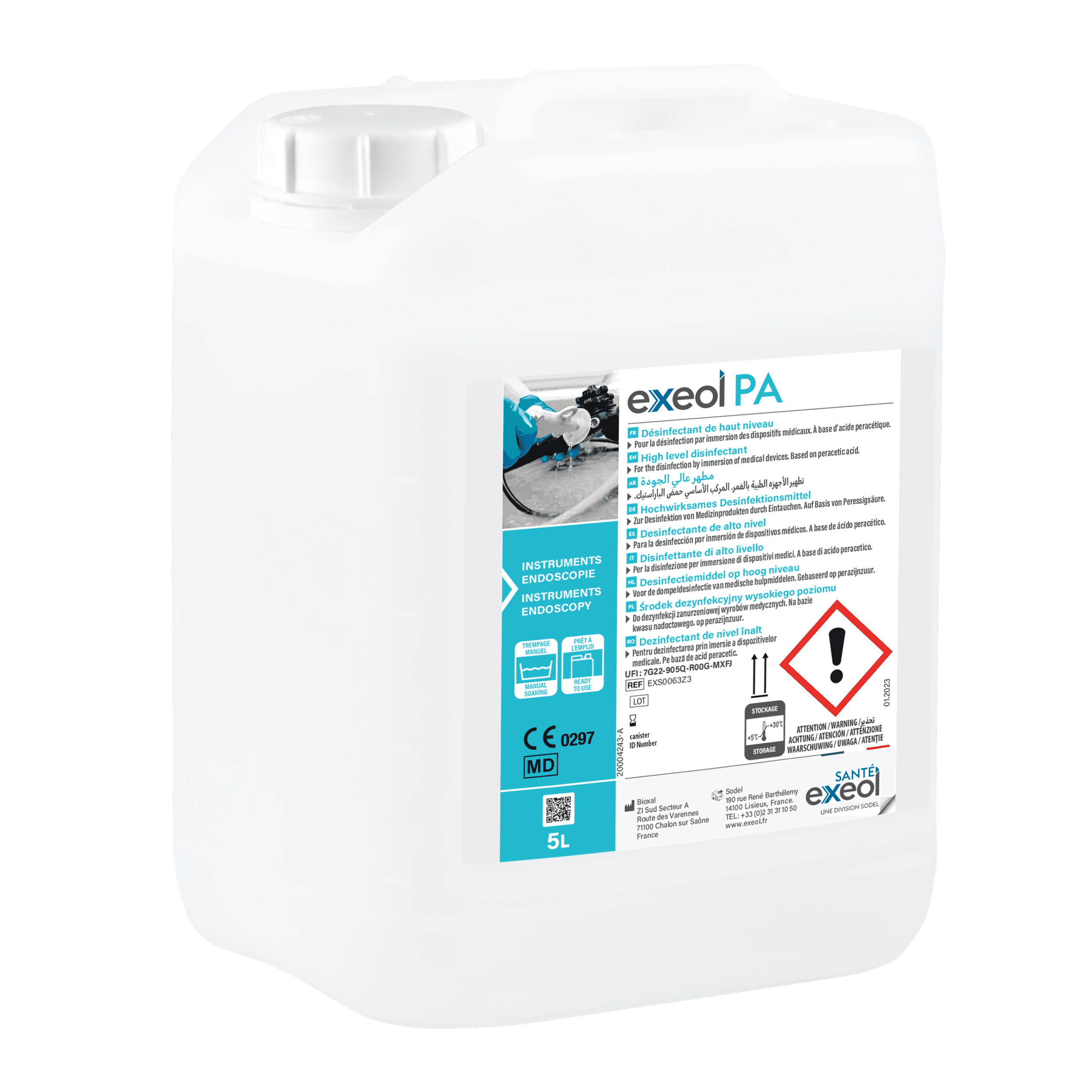 Désinfectant de haut niveau Exeol PA, bidon 5L
