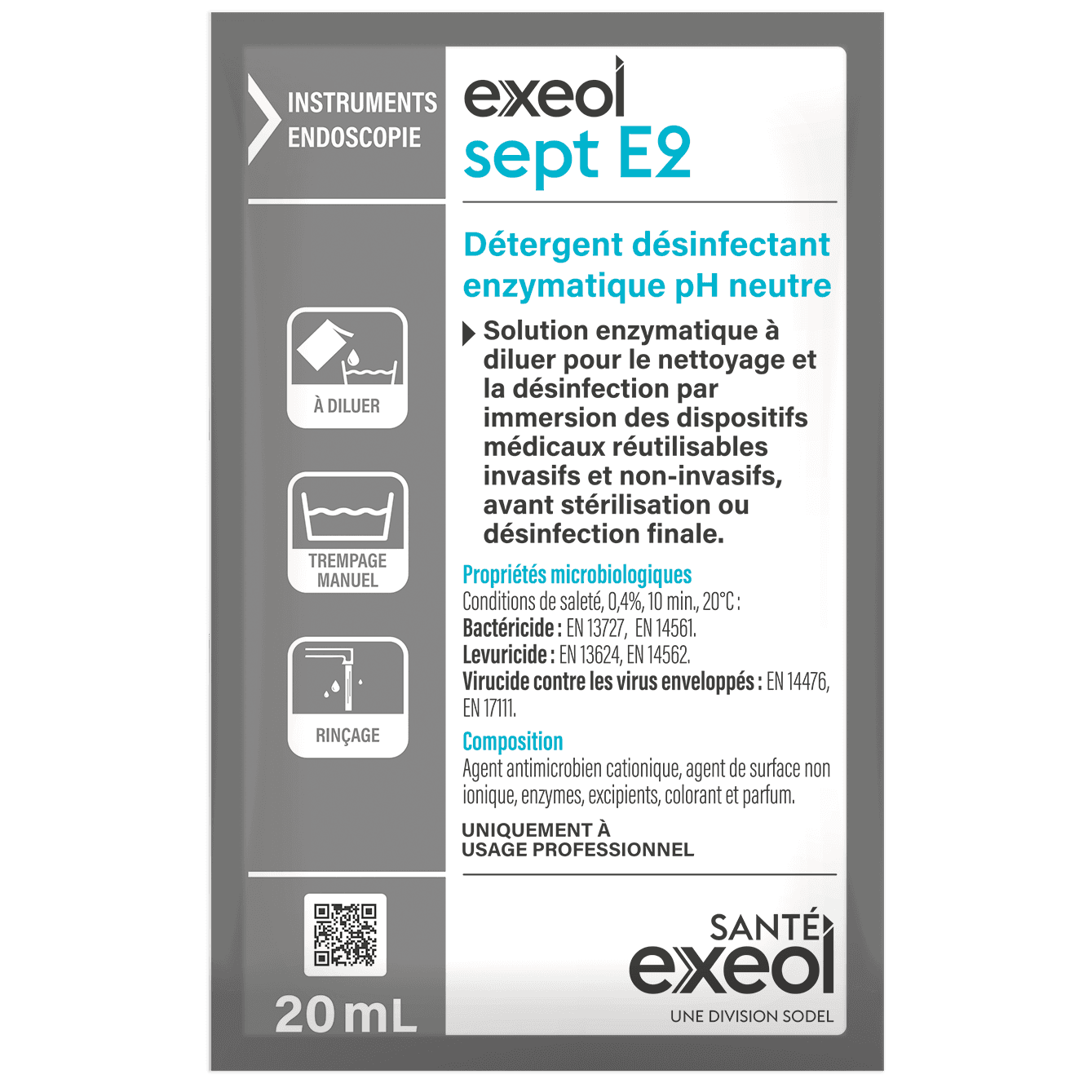 Détergent désinfectant enzymatique Exeol sept E2 20ml