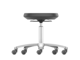 Tabouret technique Labsit, PU noir, piétement aluminium, roulettes, 450-650mm (H assise)