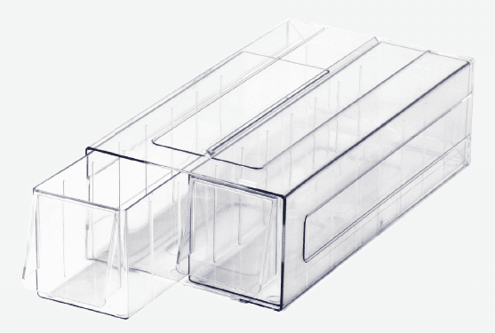 Boite transparente, combinable, 2 demi-tiroirs, 355 x 185 x 101mm (LxPxH)