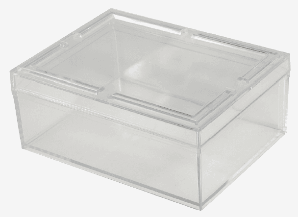 Boite transparente avec couvercle, intérieur 115 x 85 x 43mm, capacité 0,42L, 120 x 90 x 50mm (LxPxH)