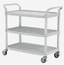 Chariot polyvalent 3 plateaux plastique renforcé, montant aluminium, roulettes 100mm dont 2 avec frein, gris clair,1100 x 520 x 1020mm (LxPxH)