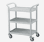 Chariot polyvalent 3 plateaux plastique renforcé, montant aluminium, roulettes 100mm dont 2 avec frein, gris clair, 800 x 480 x 1000mm (LxPxH)