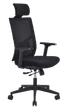 Fauteuil bureautique Zack, assise tissu noir, dossier filet noir, accoudoirs, pied nylon, roulettes, têtière