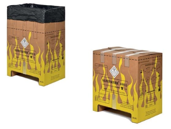 Carton 400L étanche pour déchets du groupe d’emballage II et III Sanitainer® avec sache intérieure