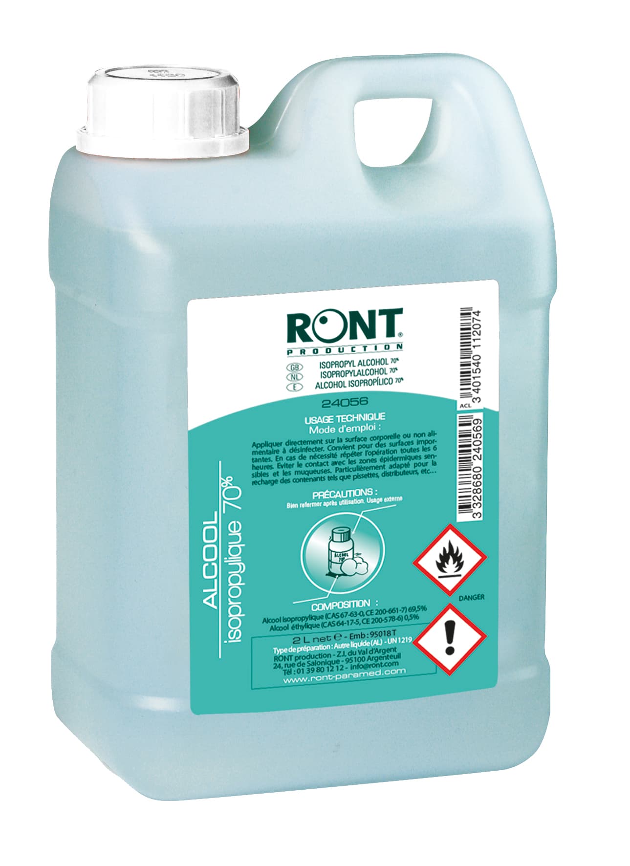 Alcool isopropylique 70°, bidon de 5L