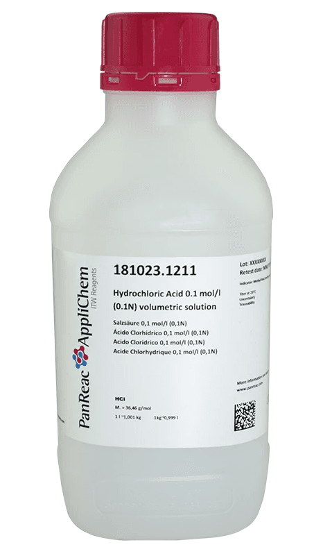 Acide chlorhydrique 0,1mol/L (0,1N) Panreac, flacon en polyéthylène, 1L