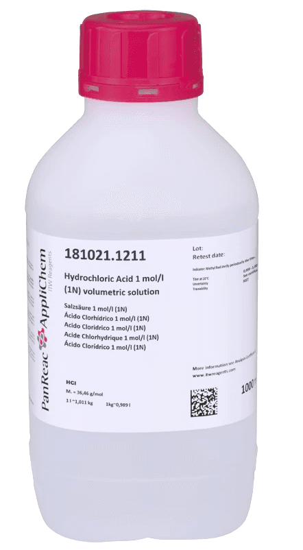 Acide chlorhydrique 1mol/L (1N) Panreac, flacon en polyéthylène, 1L