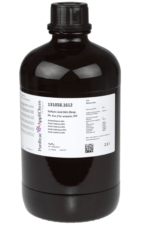 Acide sulfurique 97% pour analyses ISO Panreac, flacon en verre, 2,5L
