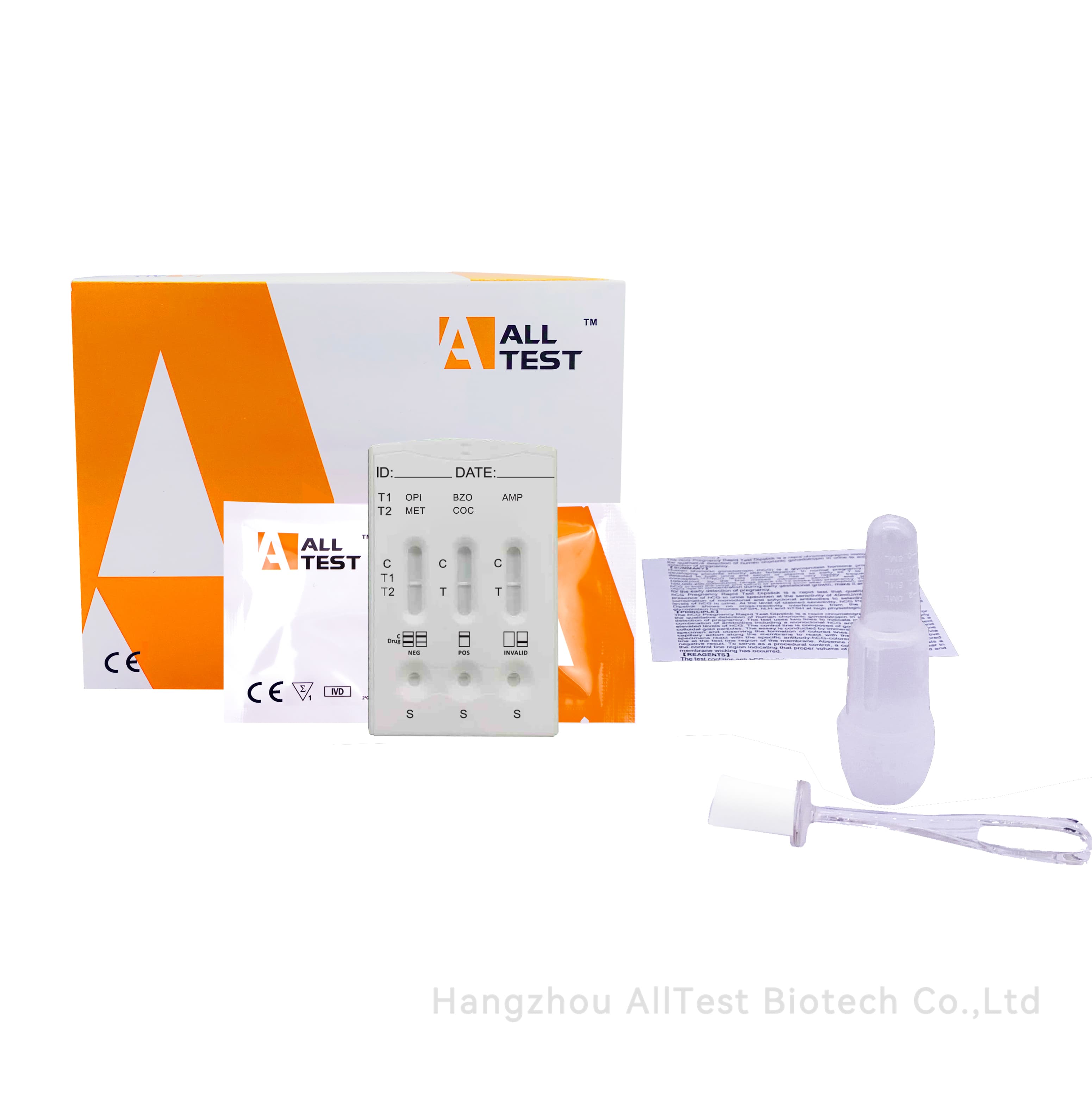 Test rapide pour la détection de drogues, 5 paramètres, dans la salive : THC (seuil15ng/ml) AMP (seuil 50ng/ml) COC (20ng/ml), MET (seuil 50ng/ml), MOR (40ng/ml)
