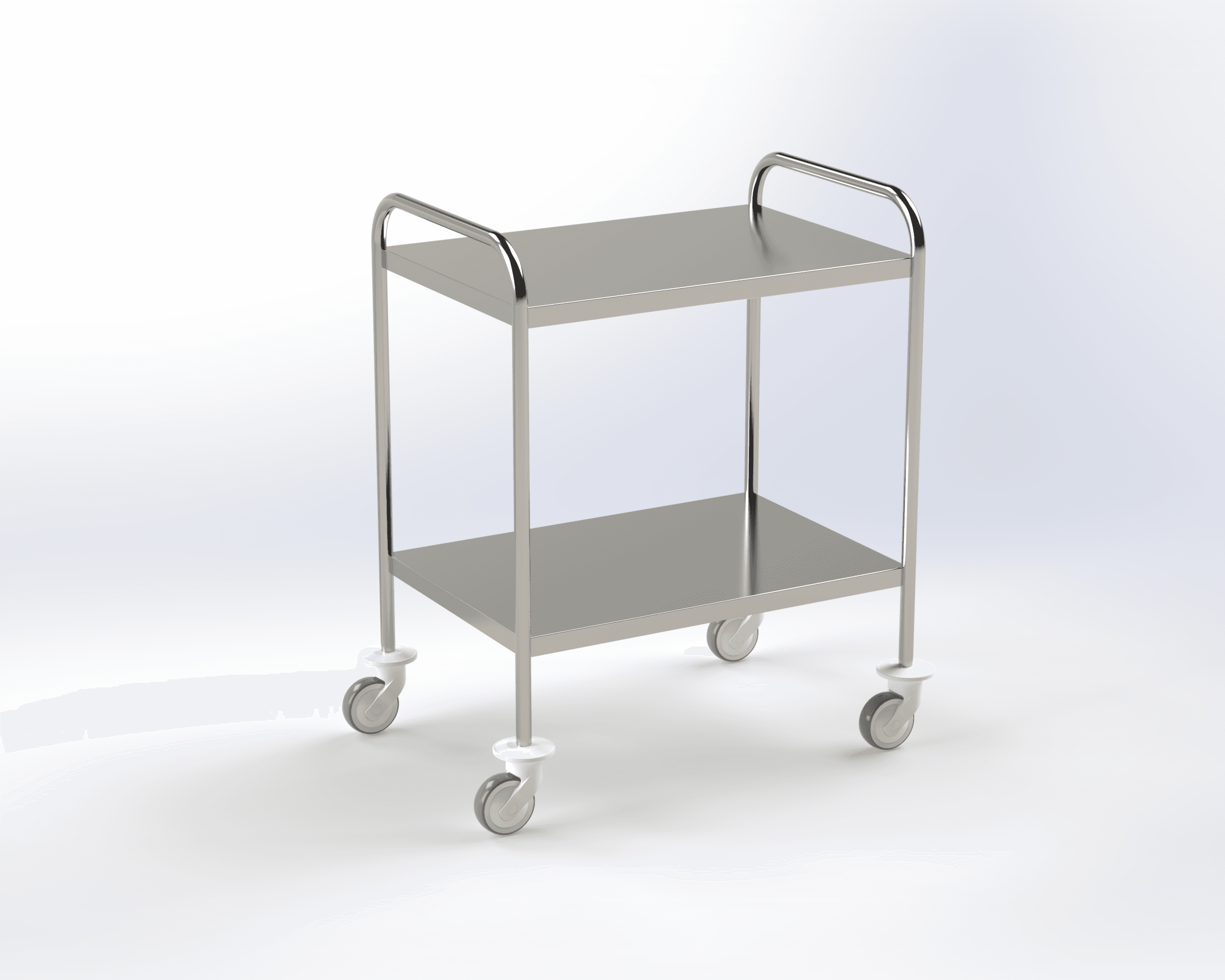 Guéridon 2 plateaux inox, bords tombés, dimension 750x500