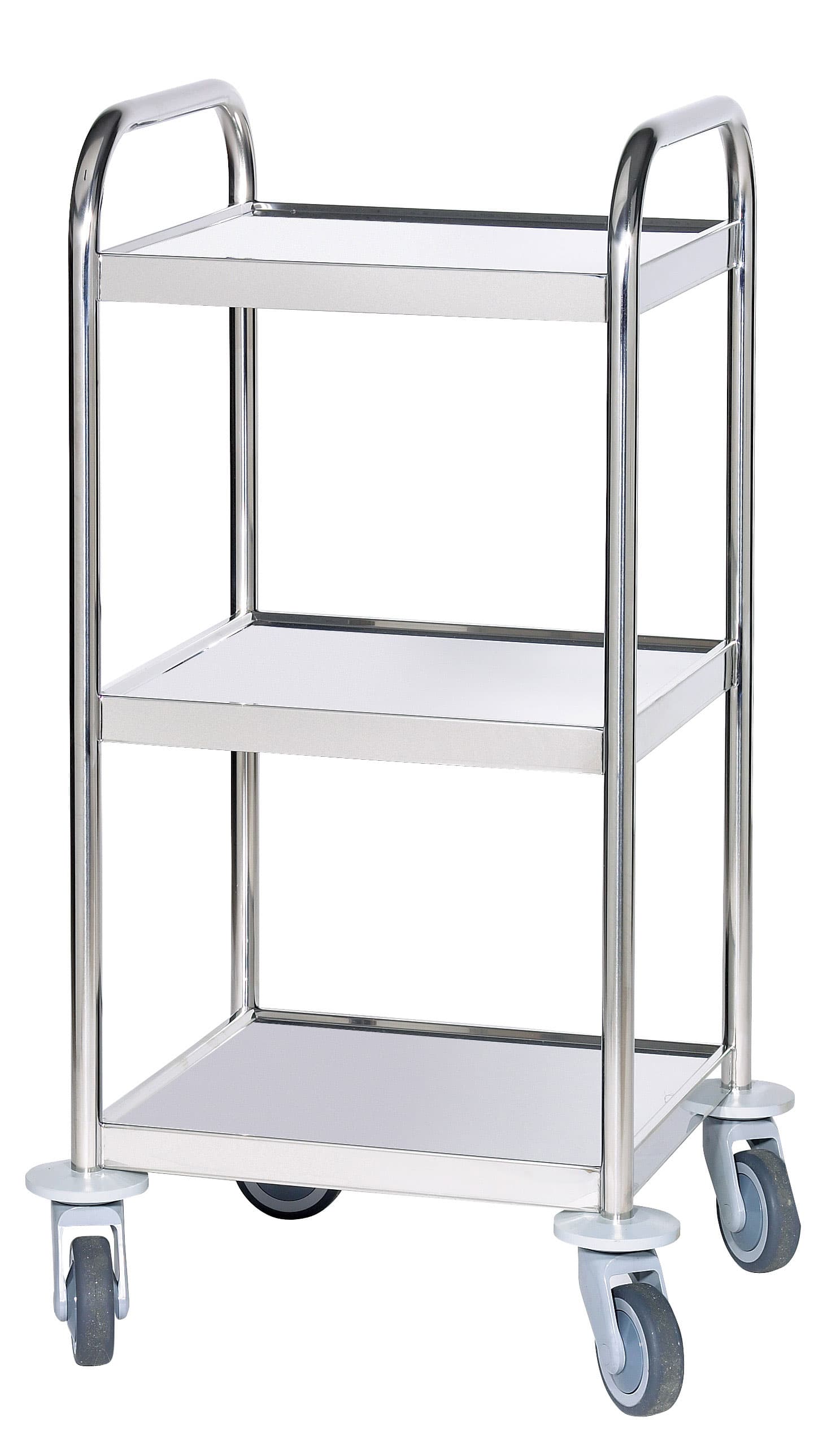 Guéridon 3 plateaux inox, bords relevés, 400x400mm