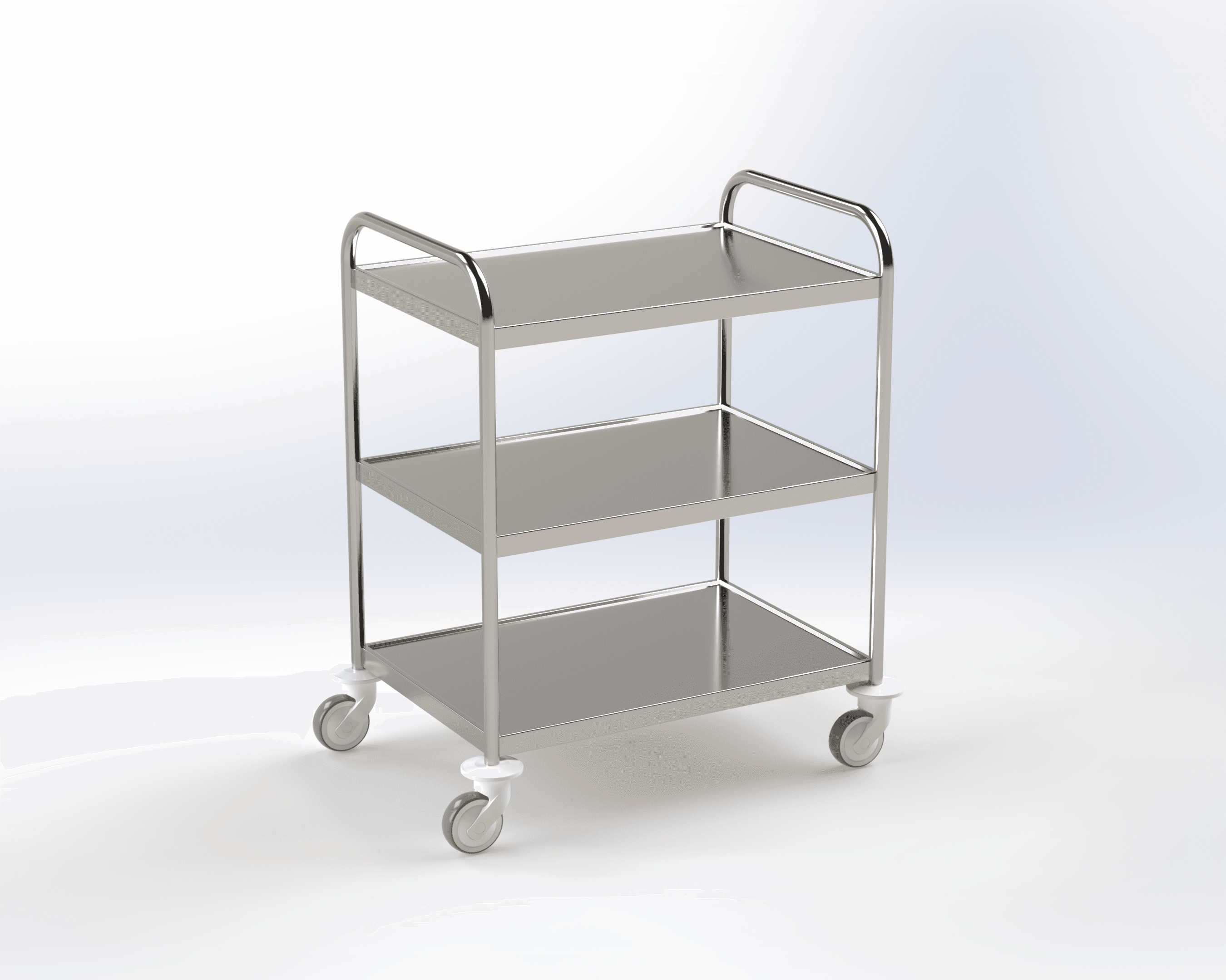 Guéridon inox 3 plateaux, bords relevés, 750x500 mm