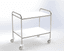 Guéridon 2 plateaux résine, bâti tube poli, roulettes diam 100mm, 900 x 600 x 960mm (LxPxH)