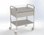 Guéridon 2 plateaux inox avec poignées, bords relevés, avec galeries en longueur sur fond plateau supérieur et 3 galeries sur plateau inférieur et un tiroir, dimension 750x500cm