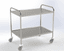 Guéridon 2 plateaux inox, bords relevés, bâti tube poli, roulettes diam 100mm, 900 x 600 x 960mm (LxPxH)