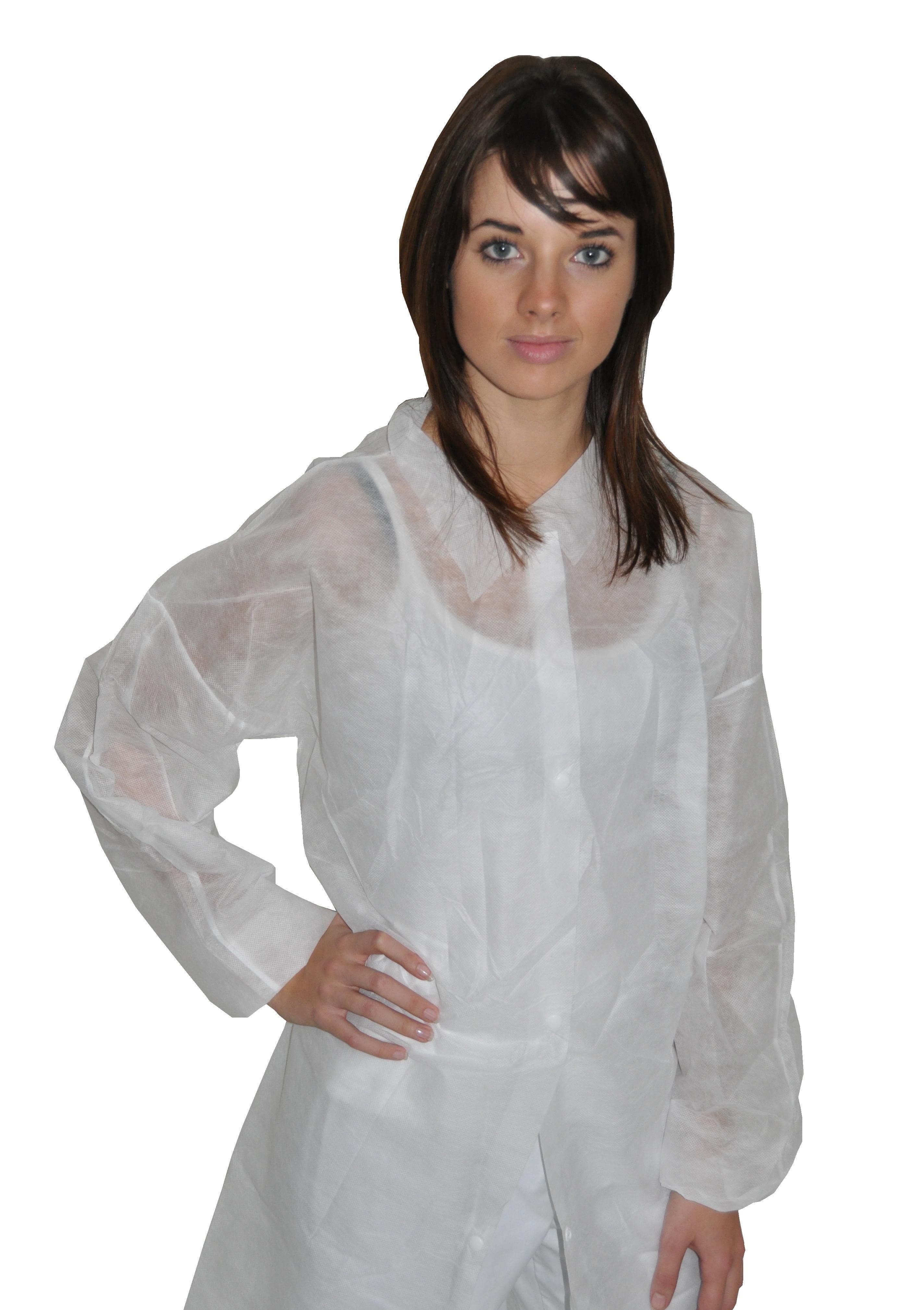 Blouse d'hygiène en polypropylène blanc avec boutons pression et sans poche, taille XL