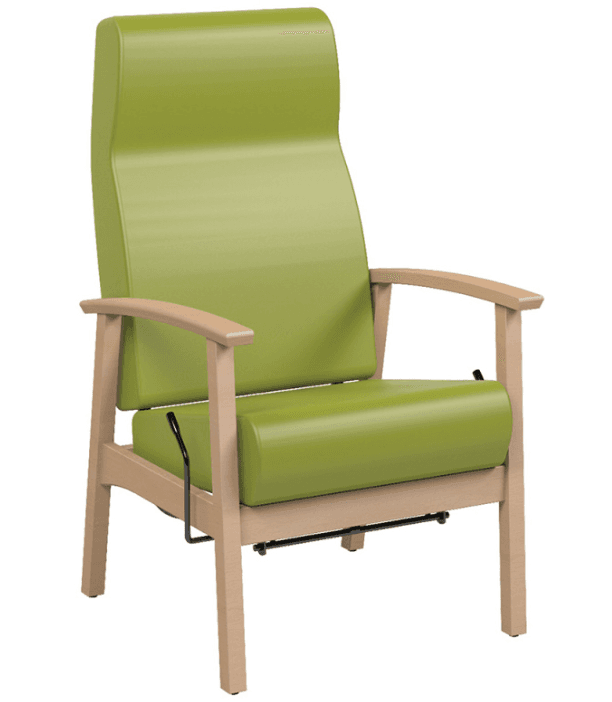 Fauteuil de repos "quietude" structure hêtre massif teinte vernis (coloris à définir) accoudoirs cintres hêtre massif teinte vernis (coloris à définir) assise et dossier mousse formée haute densité pietement 4 patins plastique antibruit et anti-traces dossier inclinable a 45 ° revetement skai pvc expanse