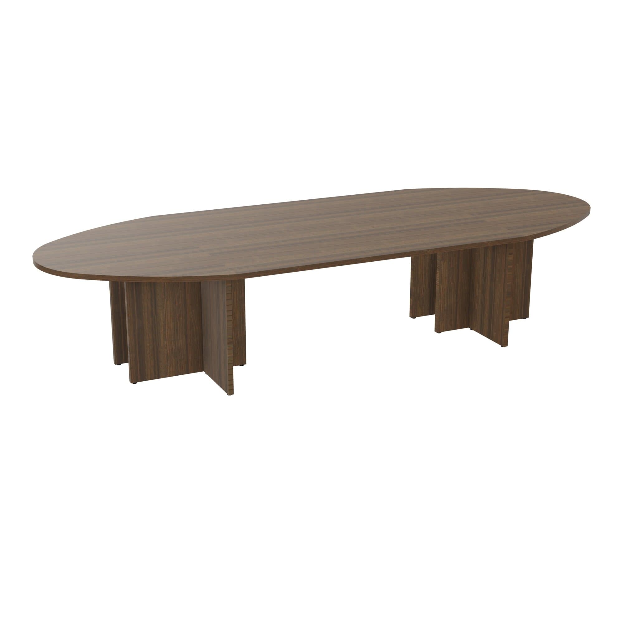Table de réunion ovale de 12 personnes L360xP140cm - 2 plateaux droits L180x70cm + 2 plateaux ellipses - Piètement panneaux - Finition mélaminé bois M9