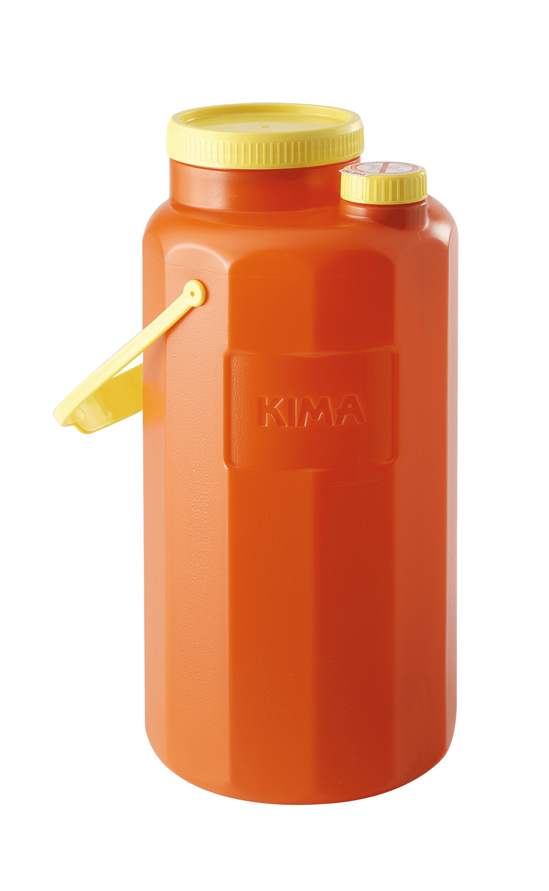 Flacon 3L pour urine 24h en polyéthylène marron gradué double ouverture prise pour tube sous vide avec canule longue, niveau de remplissage et anse