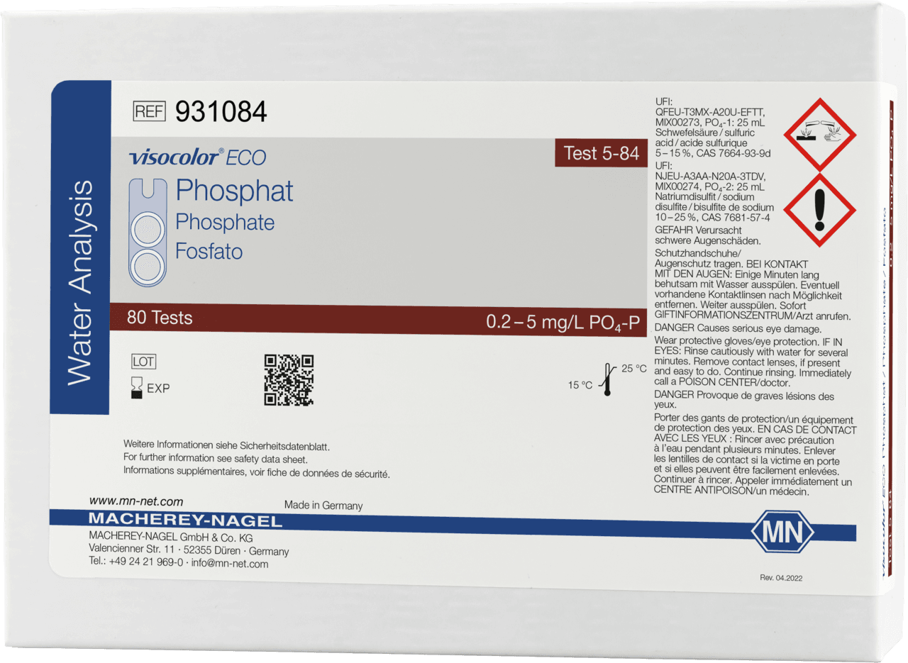 Kit de test Phosphate Visocolor Eco 0,6-15mg/L PO4, 80 tests